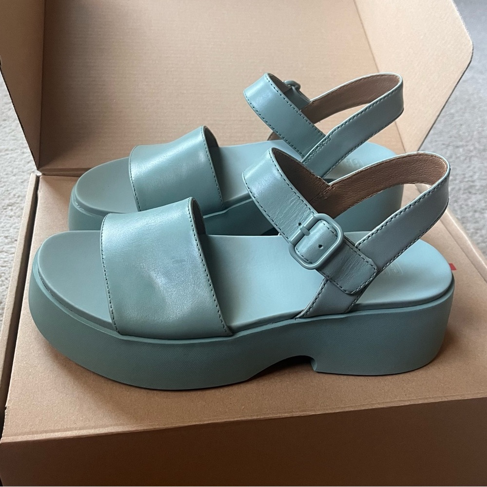 Brand New Camper Tasha Green Pastel Leather Platform Sandals 39